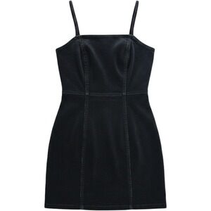 Black Corduroy Corset Mini Dress Sz XXS Y2K Velvet Cowgirl Grunge Goth Layer H&M